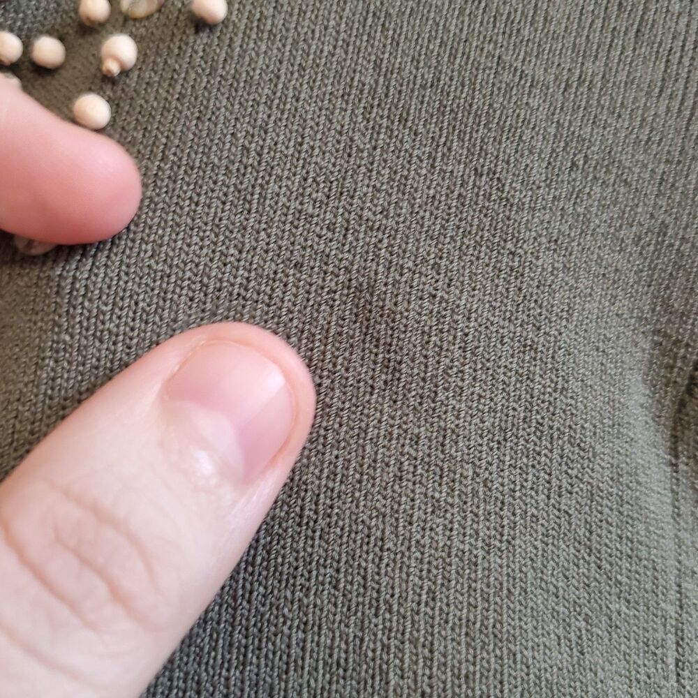 Chico's Olive Green Open Front Beaded Cardigan Size 3 US XL Boho Artsy Office - Picture 10 of 11